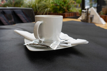 Fresh Black Coffee in Outdoor Cafe, Coffee Cup in Coffeeshop City, Black Coffee on Restaurant Table