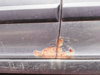 corrosion on the wing cars. The rusty right fender is covered with a corroded iron defect.