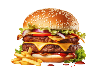 Delicious burger and french potato fries, cut out