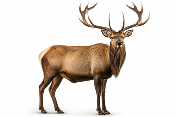 Fototapeta premium Elk standing on a white background. Animal right-side portrait.