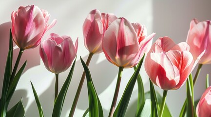 pink tulips against a white background