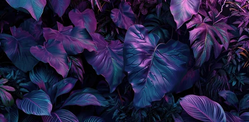 Foto op Canvas purple and violet jungle leaves in the night time © olegganko