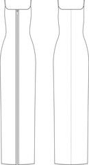 sleeveless strappy maxi long body-con dress with zippered shoulder straps template technical drawing flat sketch cad mockup fashion woman design style model