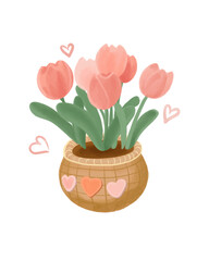 tulips in a vase cartoon drawing clip art sticker vector
