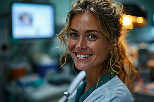 Smiling beautiful nerse in dental clinich