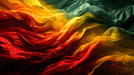 Celebrate racial equality and justice with a red, yellow, and green banner in a wave style background for Black History Month, - obrazy, fototapety, plakaty