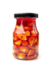 Pickled Garlic, Fermented Garlic Cloves with Red Chili Pepper, Hot Pickle Vegetable, Spices Garlic Cloves