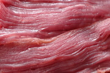 texture of red beef meat, longitudinal muscle fibers of meat 