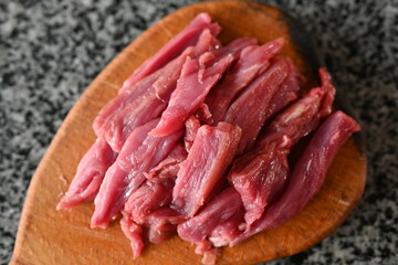 sliced veal strips, beef goulash, red beef meat sliced for cooking