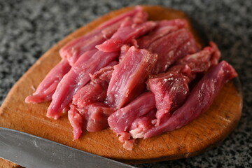 sliced veal strips, beef goulash, red beef meat sliced for cooking