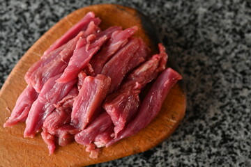 sliced veal strips, beef goulash, red beef meat sliced for cooking