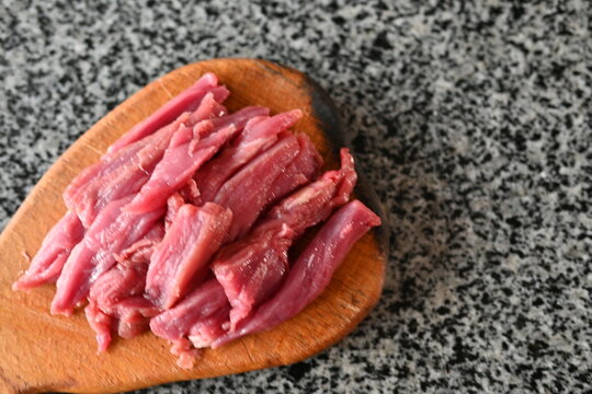 sliced veal strips, beef goulash, red beef meat sliced for cooking