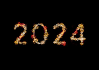 2024 Fireworks new year illustration on a black background