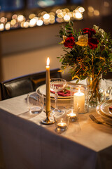 festive table serving at home on valentine's day