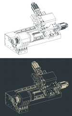 CNC lathe machine isometric blueprints
