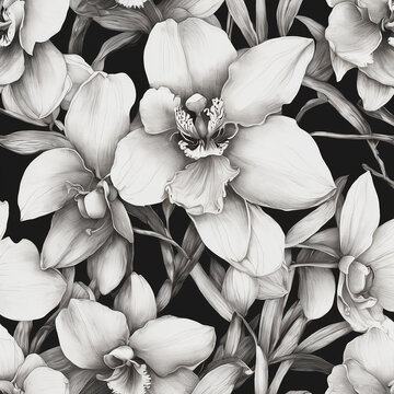 Orchid, black and white flowers