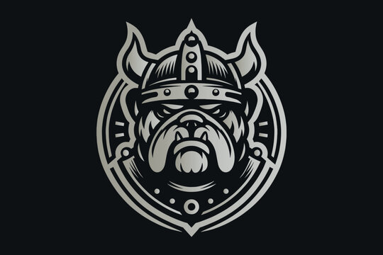 Cool modern logo bulldog viking dog. black emblem