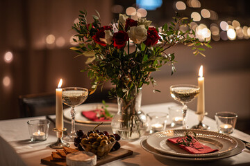 festive table serving at home on valentine's day
