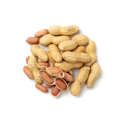 Peanuts Isolated, Roasted Arachis Nuts Pile, Heap of Pea Nut, Whole Groundnut with Shell, Macro Peanut Top View