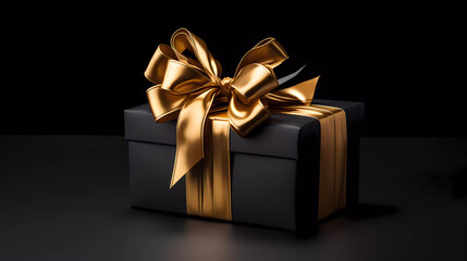 Obraz premium A black background with a gold bow on it's side and a black background with a gold bow on it's side