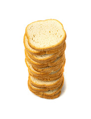 Dry Round Crackers Isolated, Sliced French Baguette Bread, Crunchy Croutons, Bruschetta Crackers, Round Rusks