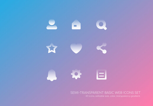 Semi Transparent Thick Icons Set Template