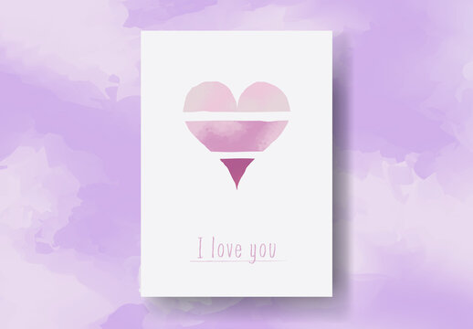 Valentine Card Template with Watercolor Style Heart