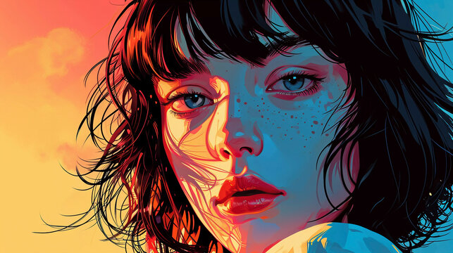 Manga girl pop art portrait, Generative AI