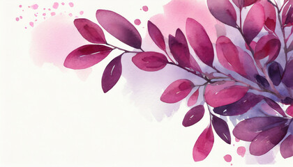 Purple Japanese barberry, copy space on a side, watercolor art style