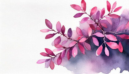 Fototapeta premium Purple Japanese barberry, copy space on a side, watercolor art style