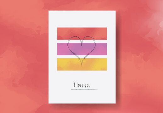 Valentine Card Template with Watercolor Style
