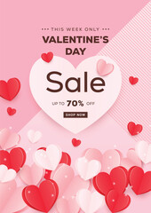 Valentine’s Day Paper Craft Sale Banner Template Store Discount Promotion With White Heart Shape Space 