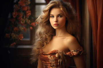 Fototapeta premium Fashion, make-up, hairstyle and lifestyle concept. Young and beautiful woman close-up studio portrait. Model looking at camera
