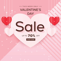 Valentine’s Day Paper Craft Store Discount Promotion With White Heart Shape Space in Middle
