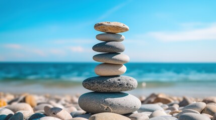 Fototapeta na wymiar Balance Stones on Beach. Balance and Harmony Concept 