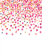 Bright frame background with Valentine's Day elements. Blank postcard, invitation to a holiday, wedding. Doodle. Vector illustration.