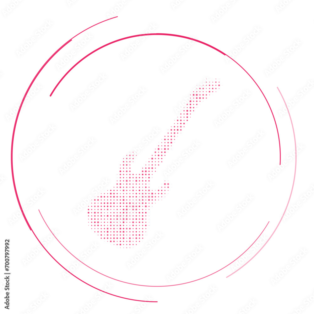 Wall mural the guitar symbol filled with pink dots. pointillism style. vector illustration on white background