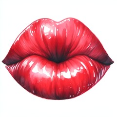 Red woman lips kiss watercolor paint for love card decor