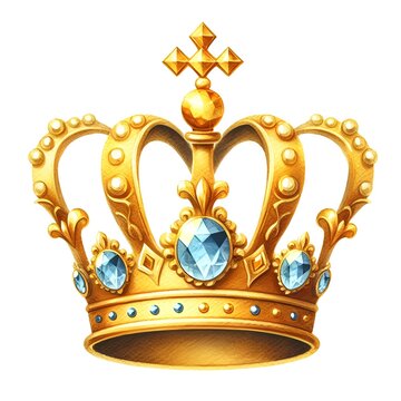 Golden crown with crystal gem watercolor paint for decor