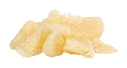 Pomelo Fruit Pieces Isolated on White, Big Yellow Grapefruit Pulp, Healthy Diet Pummelo