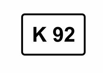 Illustration eines Kreisstraßenschildes der K 92 in Deutschland	