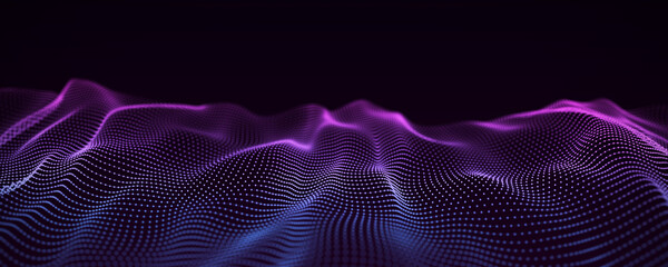 Gradient dynamic wave texture. Futuristic network connection background or landscape. Big data visualization. 3D rendering.
