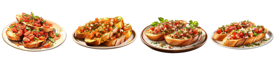 Plate of Bruschetta  Hyperrealistic Highly Detailed Isolated On Transparent Background Png File