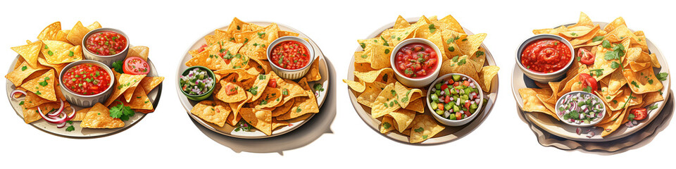 Plate of Chips and Salsa  Hyperrealistic Highly Detailed Isolated On Transparent Background Png File