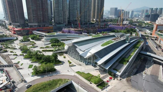 Hong Kong West Kowloon High-Speed ​​Rail Station connecting China's mainland cities of Guangzhou Shenzhen Beijing. Greater Bay Area Infrastructure Passengers enjoy fast convenient transportation 
