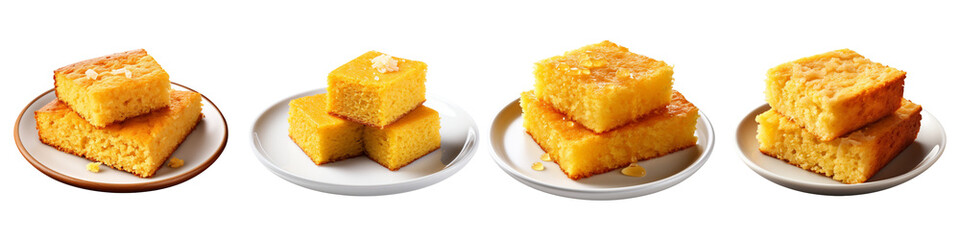 Plate of Cornbread  Hyperrealistic Highly Detailed Isolated On Transparent Background Png File