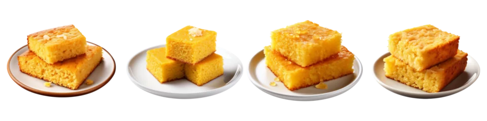 Foto op Aluminium Plate of Cornbread  Hyperrealistic Highly Detailed Isolated On Transparent Background Png File © Wander Taste