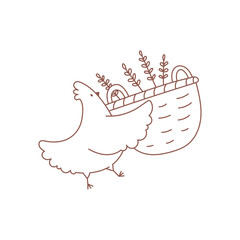 Vector illustration of a linear hen nesting in a basket