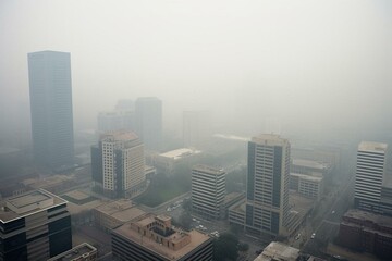 Fototapeta na wymiar hazy urban atmosphere with reduced visibility. Generative AI