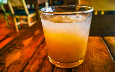 Guanabana fruit juice in restaurant PapaCharly Playa del Carmen Mexico.